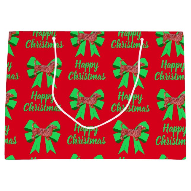 Dackel Daxie Christmas Dog & Green Bow Große Geschenktüte (Vorderseite)