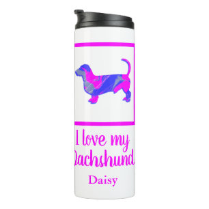 Dackel/Daxie Hund Hot Pink & Blue Silhouette Thermosbecher
