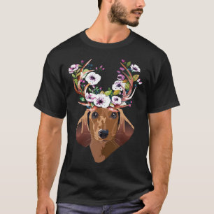 Dackel Dog Antlers Blume Weihnachtshund Lover C T-Shirt