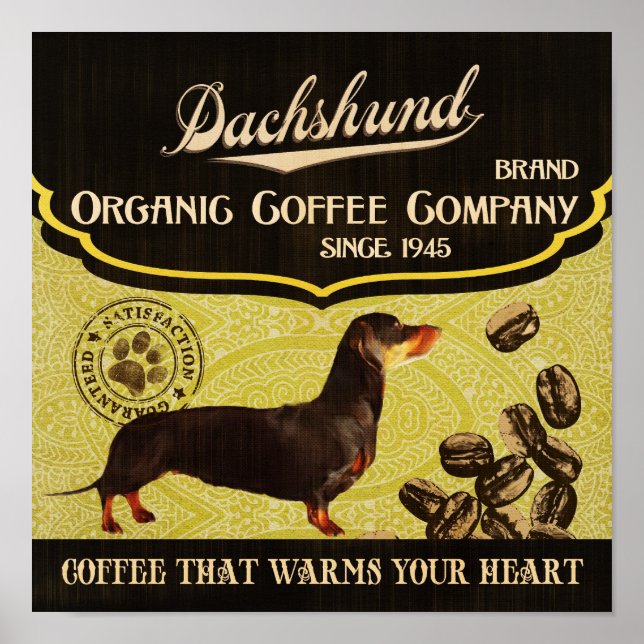 Dackel Dog Art Poster - Bio Kaffeefirma (Vorne)