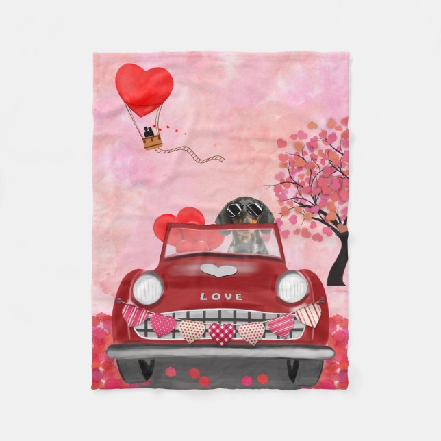 Dackel Dog Autofahren Auto mit Herz Valentin Fleecedecke (Vorderseite)