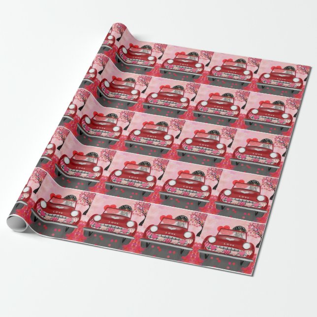 Dackel Dog Autofahren Auto mit Herz Valentin Geschenkpapier (Ungerollt)