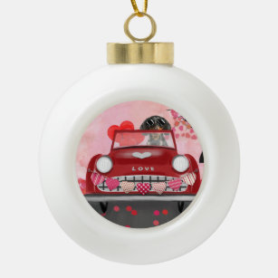 Dackel Dog Autofahren Auto mit Herz Valentin Keramik Kugel-Ornament