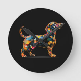Dackel Dog Clock, Neon Black Runde Wanduhr