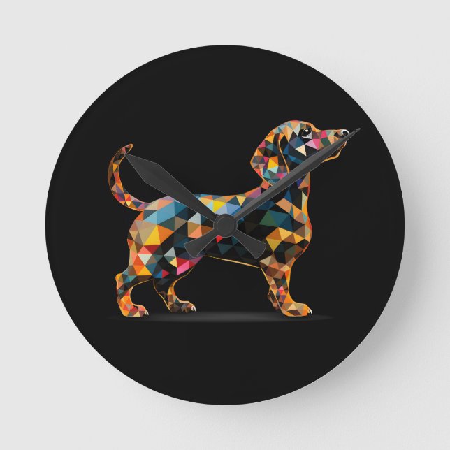 Dackel Dog Clock, Neon Black Runde Wanduhr (Vorderseite)