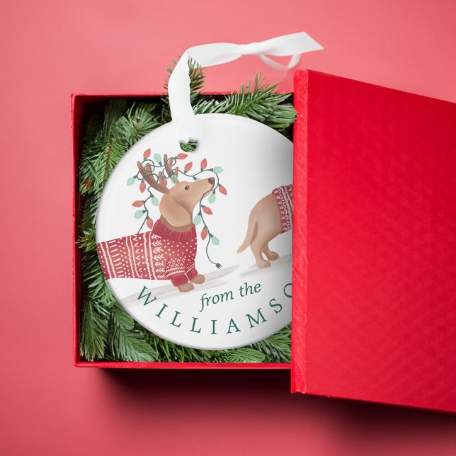 Dackel Dog Cosy Knitter Weihnachts Sweater Foto Ornament (Dachshund Dog Cozy Knitted Christmas Sweater Photo Ornament)