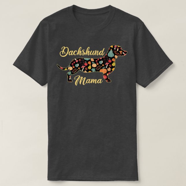 Dackel Dog Fall Pattern Pumpkin Autumn Leaves D T-Shirt (Design vorne)