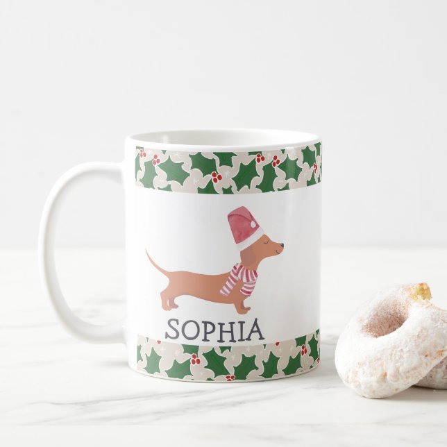 Dackel Dog Frohe Weihnachten Kaffeetasse (Mit Donut)