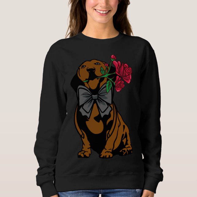 Dackel Dog Idea Dackel Gentlemen mit Rose Sweatshirt (Vorderseite)
