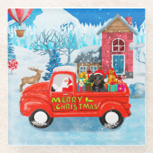 Dackel Dog in Christmas Delivery LKW Schnee Glasuntersetzer