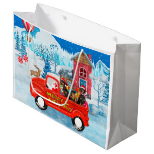 Dackel Dog in Christmas Delivery LKW Schnee Große Geschenktüte