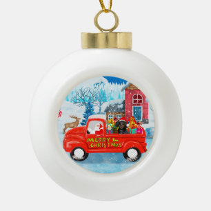 Dackel Dog in Christmas Delivery LKW Schnee Keramik Kugel-Ornament