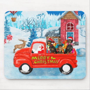 Dackel Dog in Christmas Delivery LKW Schnee Mousepad