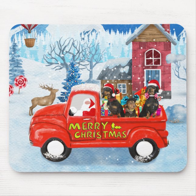 Dackel Dog in Christmas Delivery LKW Schnee Mousepad (Vorne)