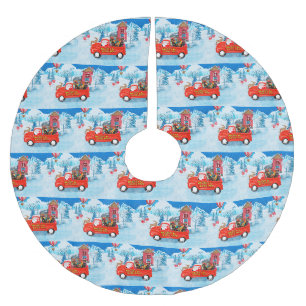 Dackel Dog in Christmas Delivery LKW Schnee Polyester Weihnachtsbaumdecke