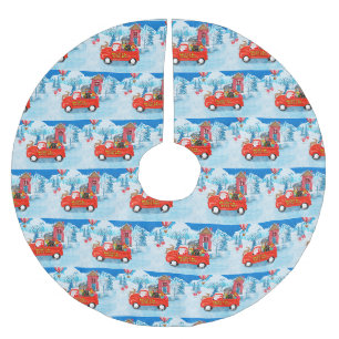 Dackel Dog in Christmas Delivery LKW Schnee Polyester Weihnachtsbaumdecke