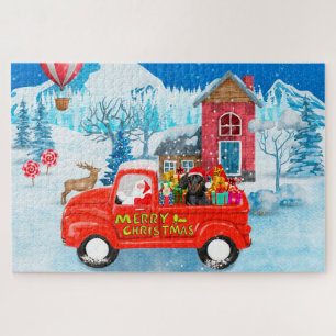 Dackel Dog in Christmas Delivery LKW Schnee Puzzle