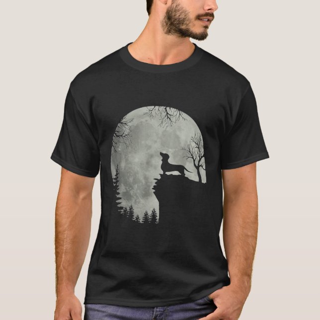 Dackel Dog Moon Howl in Forest Halloween Dog Da T-Shirt (Vorderseite)