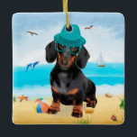 Dackel Dog on Beach Keramikornament<br><div class="desc">Ein niedlicher Hund am Strand ist eine Geschenkidee für jemanden, der diese Hundezucht Liebe.</div>