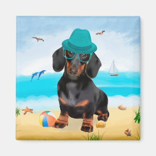 Dackel Dog on Beach Magnet