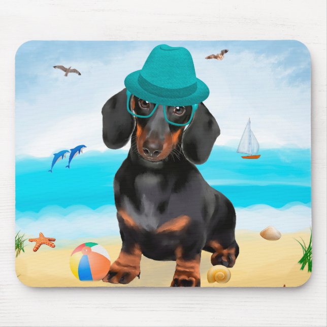Dackel Dog on Beach Mousepad (Vorne)