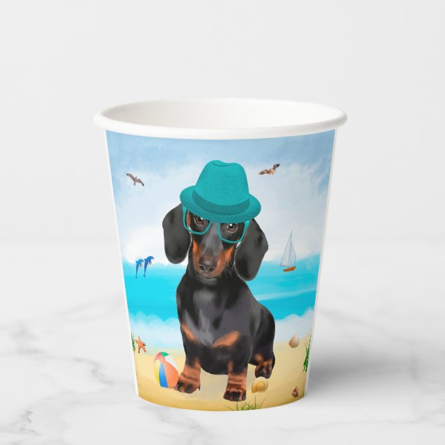 Dackel Dog on Beach Pappbecher (Vorderseite)