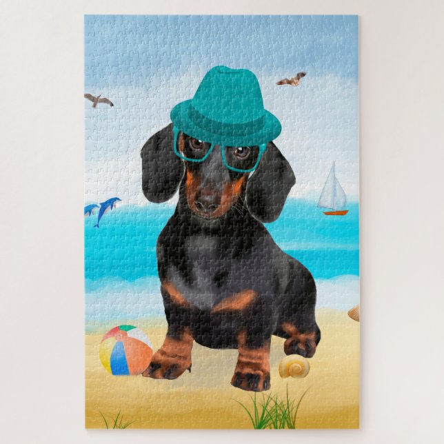 Dackel Dog on Beach Puzzle (Vertikal)