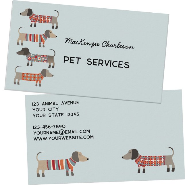 Dackel Dog Pet Services Visitenkarte (Dachshund Wiener Sausage Dog pet animal services custom business cards)