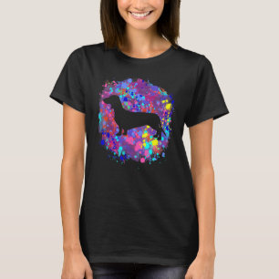 Dackel Dog Pink Aquarell Spritzer Art Liebe T-Shirt