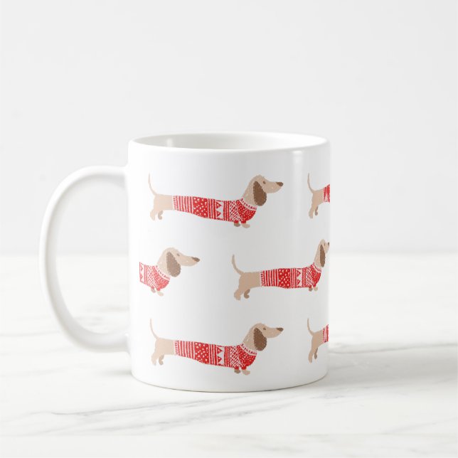 Dackel Dog Red Christmas Sweater Pattern Urlaub Kaffeetasse (Links)