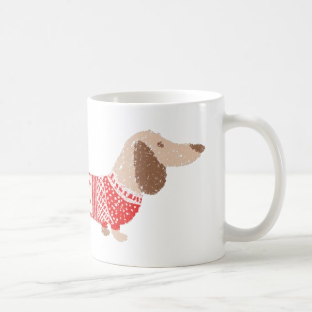 Dackel Dog Red Christmas Sweater Pattern Urlaub Kaffeetasse (Rechts)