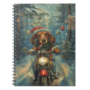 Dackel Dog Riding Motorrad Weihnachten Notizblock