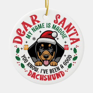 Dackel Dog Santa Personalisiert Weihnachten Runde Keramik Ornament