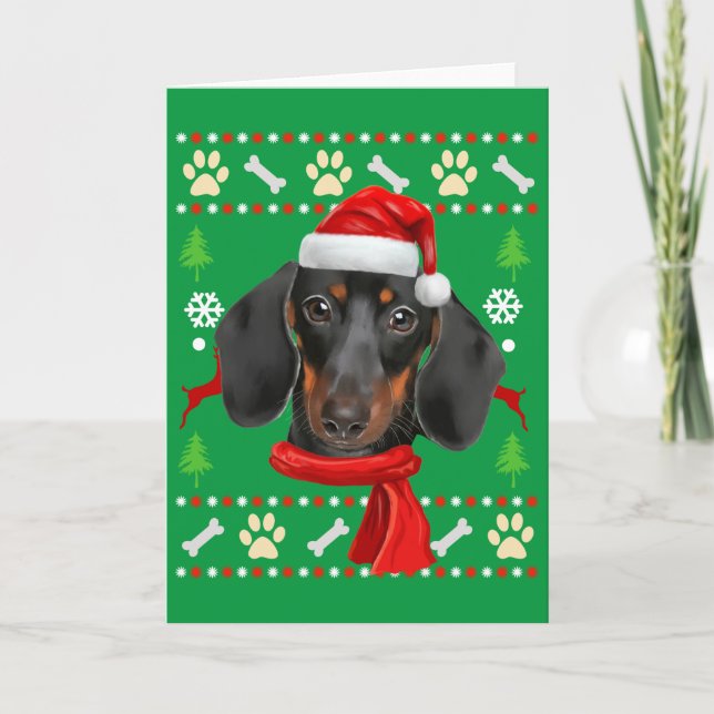 Dackel Dog Ugly Weihnachten Karte (Vorderseite)