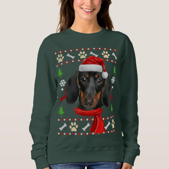 Dackel Dog Ugly Weihnachten Sweatshirt (Vorderseite)