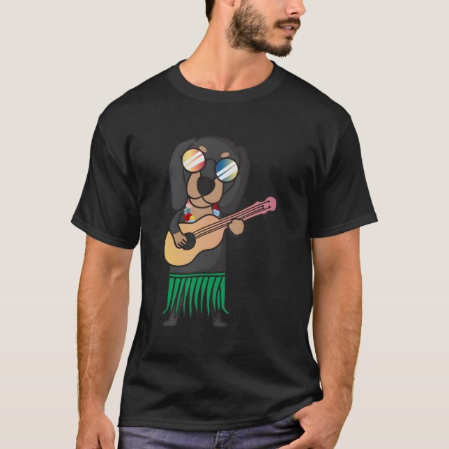 Dackel Dog Ukulele Luau Niedlich Funny Hawaii T-Shirt (Vorderseite)