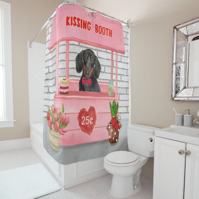 Dackel Dog Valentine's Day Kissing Booth Duschvorhang (Beispiel)