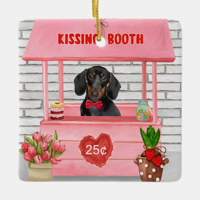 Dackel Dog Valentine's Day Kissing Booth Keramikornament (Vorderseite)