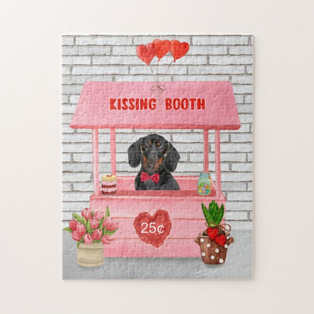 Dackel Dog Valentine's Day Kissing Booth Puzzle (Vertikal)