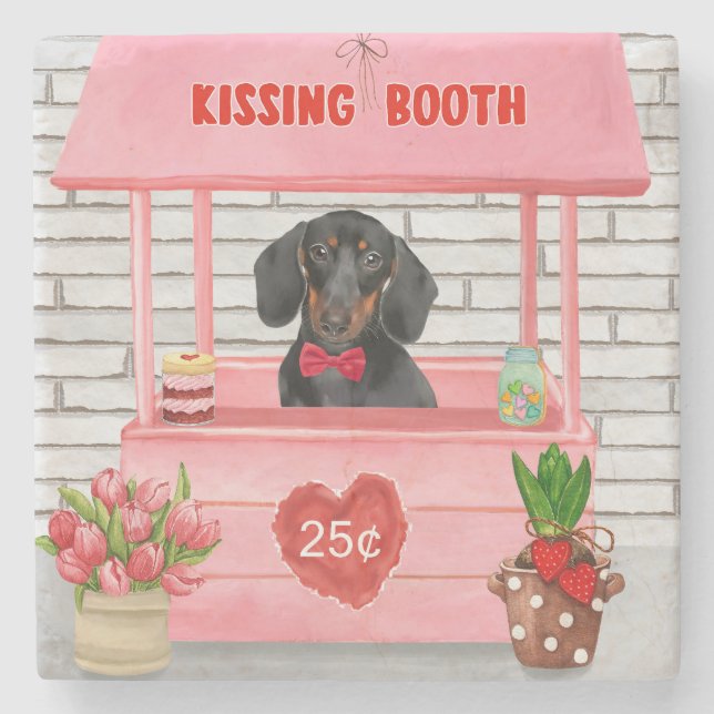 Dackel Dog Valentine's Day Kissing Booth Steinuntersetzer (Vorderseite)