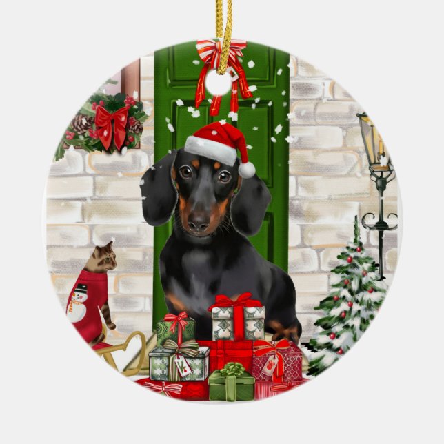 Dackel Dog Weihnachten Keramik Ornament (Vorne)
