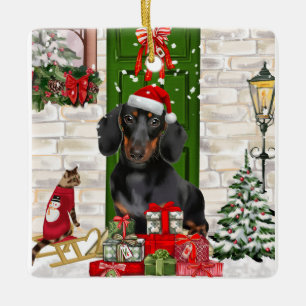 Dackel Dog Weihnachten Keramikornament