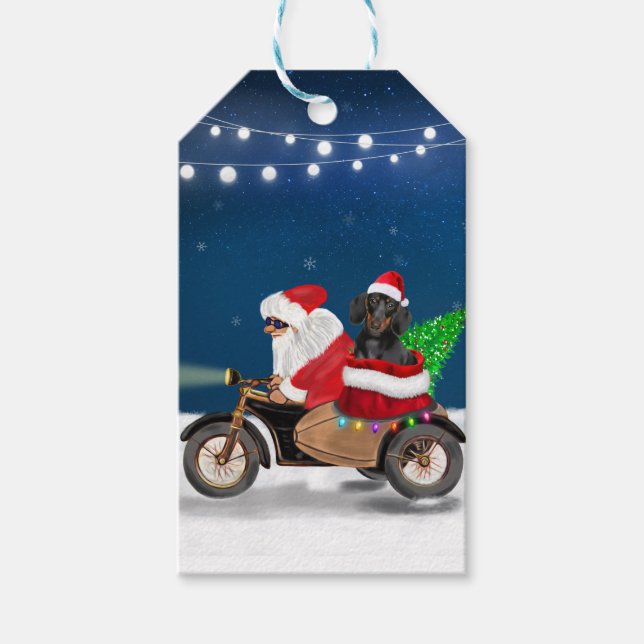 Dackel Dog Weihnachtsmann Geschenkanhänger (Vorderseite)