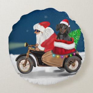 Dackel Dog Weihnachtsmann Rundes Kissen
