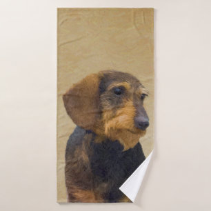 Dackel (Drahthaar) Gemälde Original Hundekunst Badhandtuch Set