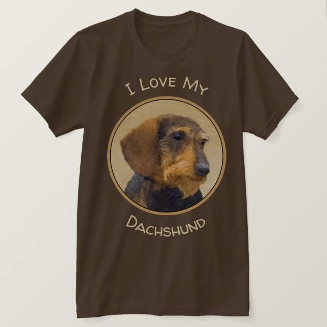 Dackel (Drahthaar) Gemälde Original Hundekunst T-Shirt (Design vorne)
