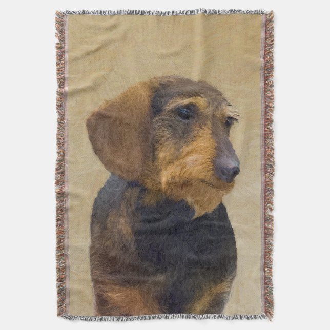 Dackel (Drahthaar) Malerei Original Dog Art Decke (Vorderseite Vertikal)