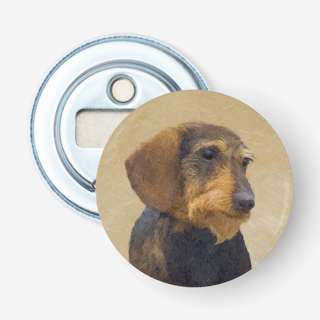 Dackel (Drahthaar) Malerei Original Dog Art Flaschenöffner (Vorderseite)