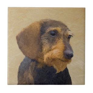 Dackel (Drahthaar) Malerei Original Dog Art Fliese
