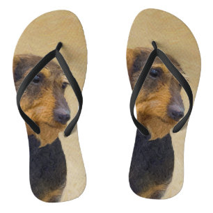 Dackel (Drahthaar) Malerei Original Dog Art Flip Flops